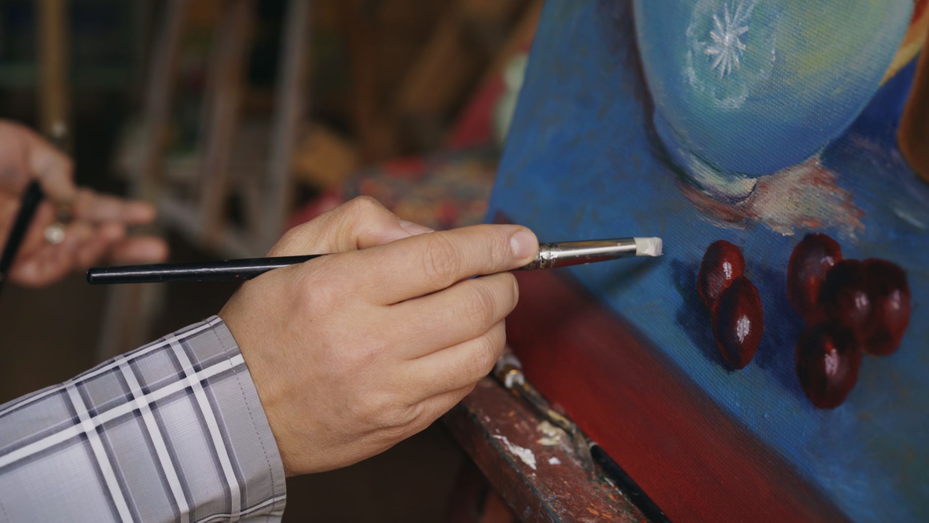 Paintbrushes and colourful paint
